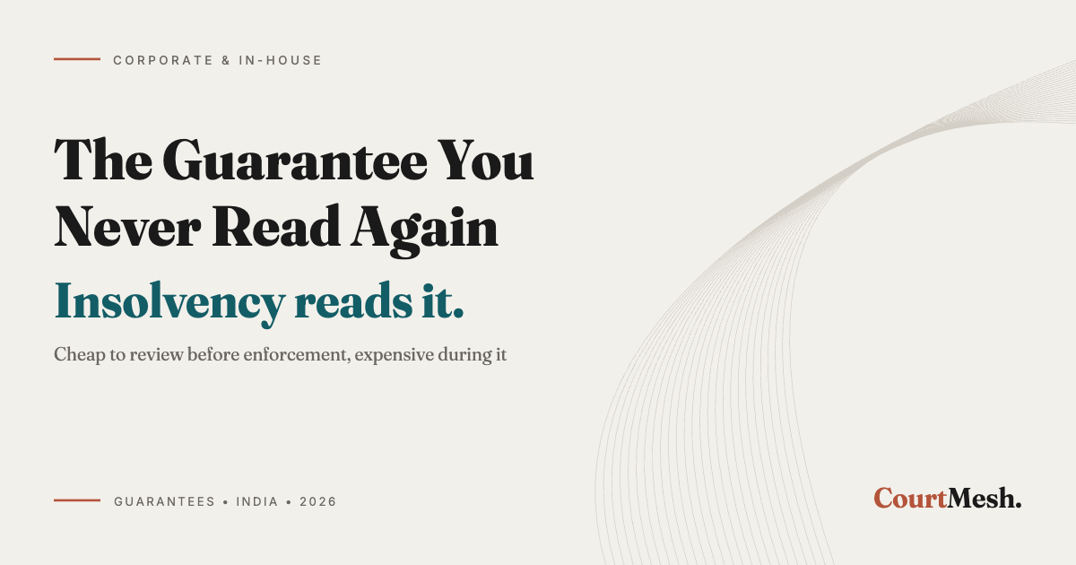 Cover card headed The Guarantee You Never Read Again, with the line: insolvency reads it
