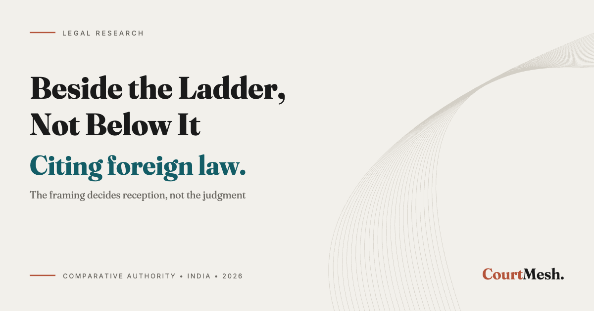 Cover card headed Beside the Ladder, Not Below It, with the line: citing foreign law