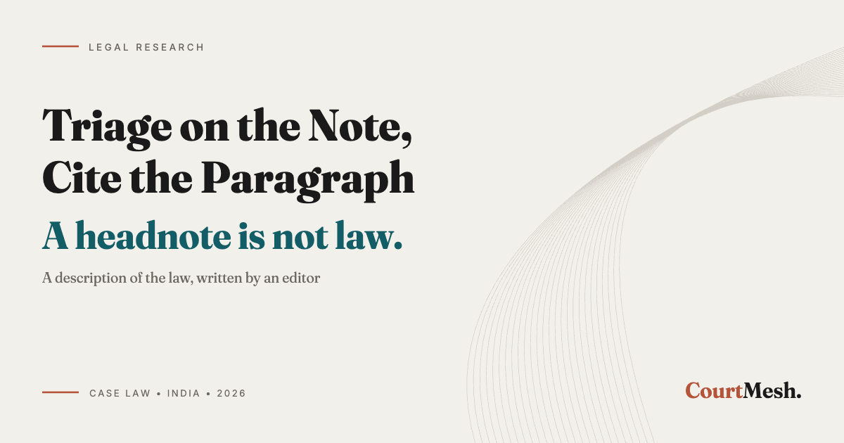 Cover card headed Triage on the Note, Cite the Paragraph, with the line: a headnote is not law