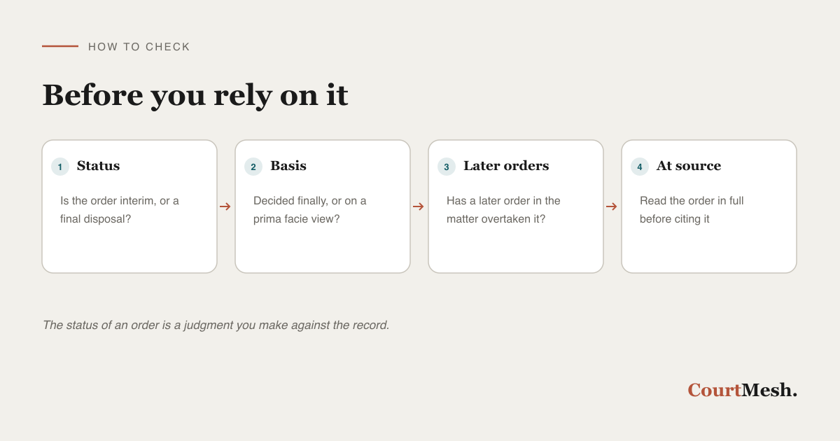 How to confirm whether an order is interim or final