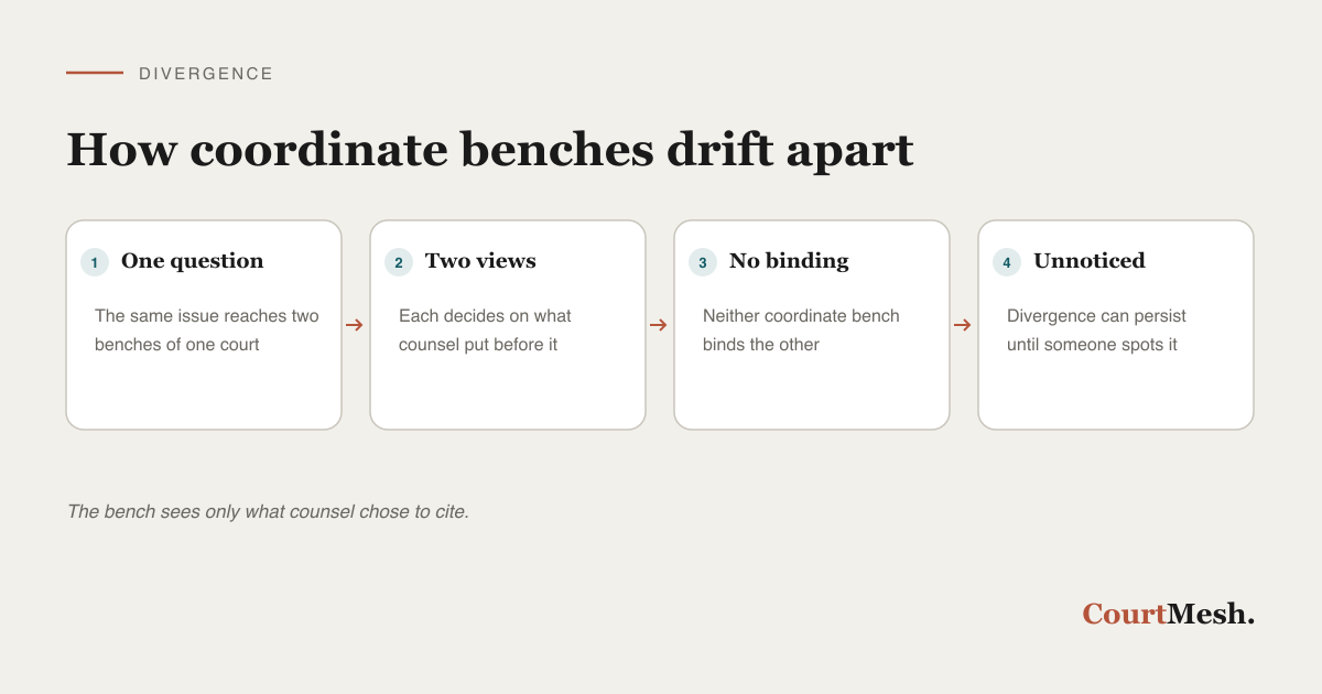 How coordinate benches diverge on the same question over time