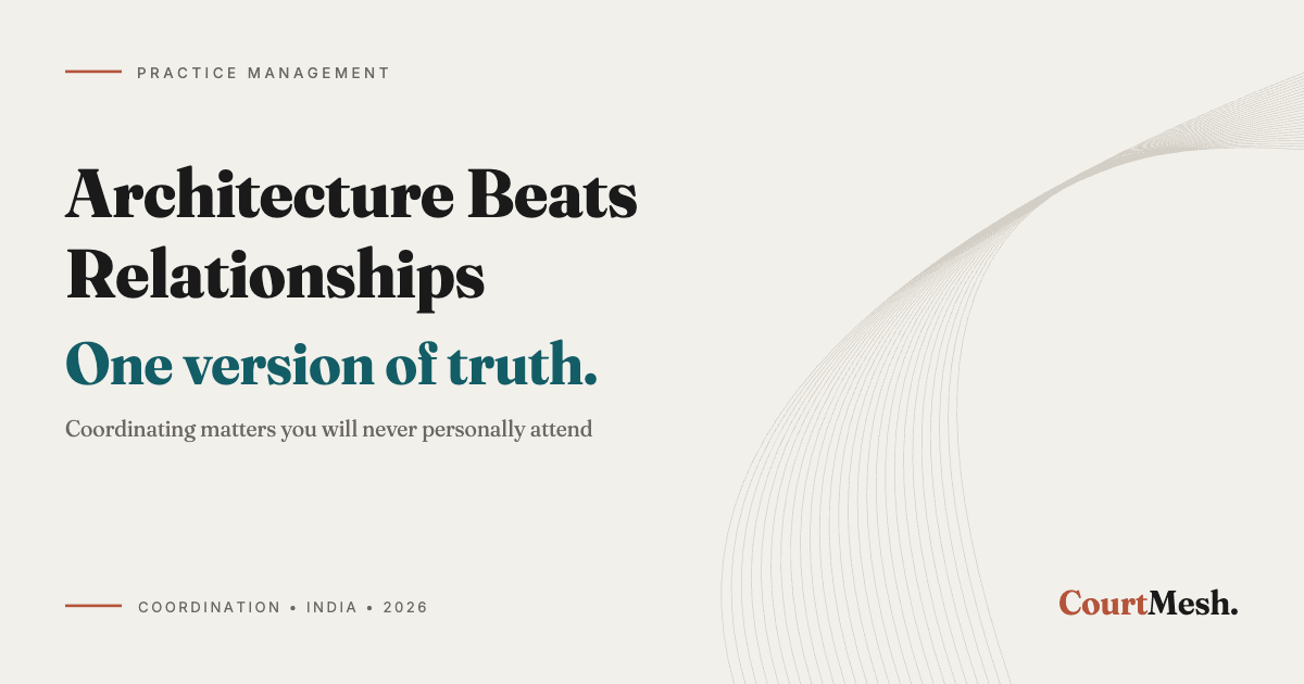 Cover card headed Architecture Beats Relationships, with the line: one version of truth