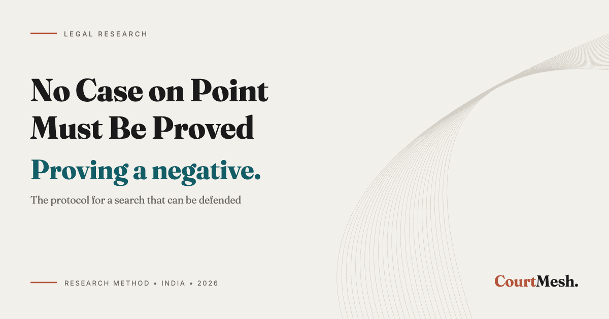 Cover card headed No Case on Point Must Be Proved, with the line: proving a negative