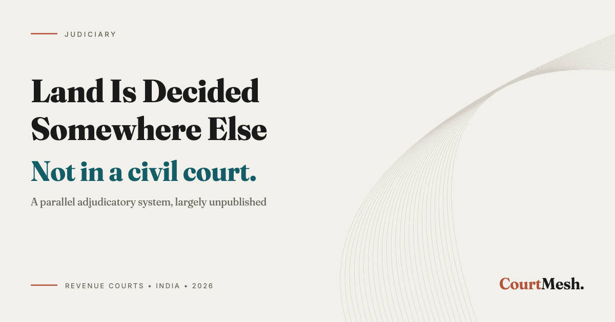 Cover card headed Land Is Decided Somewhere Else, with the line: not in a civil court