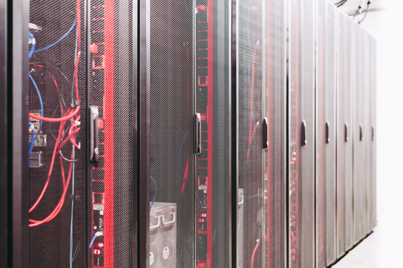 Modern data center server racks - CourtMesh is hosted in AWS Mumbai, India